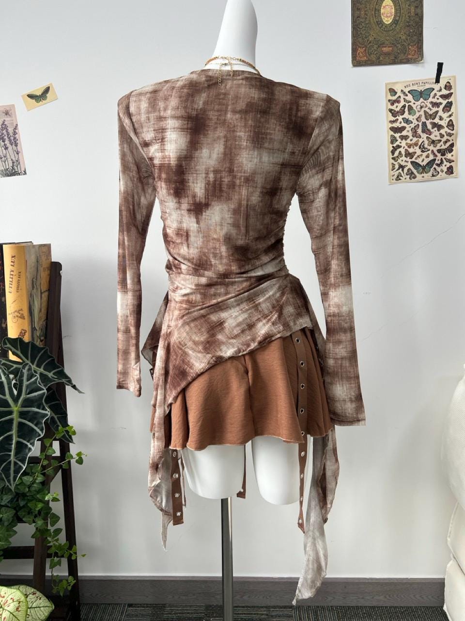 Boho Tie Dye Top: Women's Asymmetric Hem Stretchy Mesh Shirt