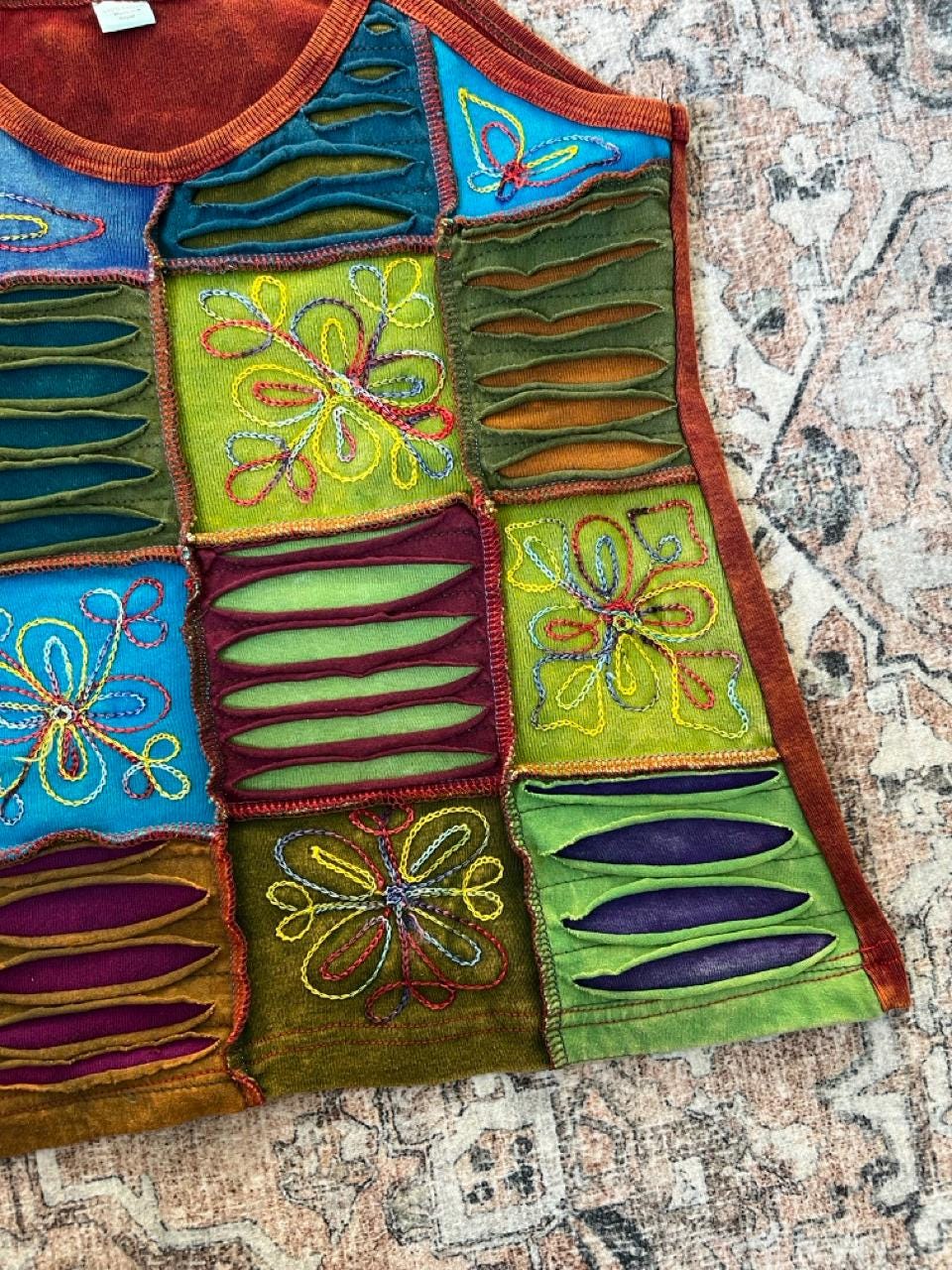 Handmade Patchwork Tank Top, Embroidered Boho Festival Vest