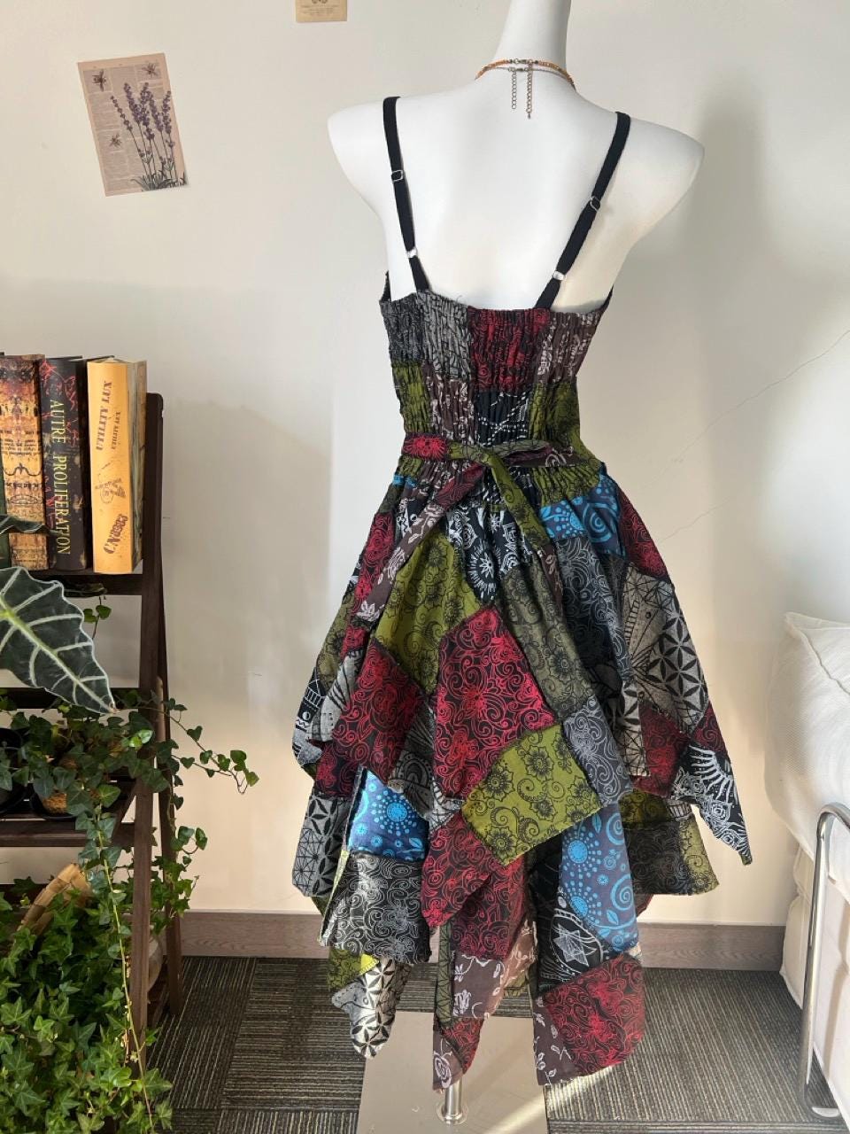 Handmade Patchwork Bohemian Dress, Artistic Festival Sundress - Adjustable Waist, Boho Unique Dress