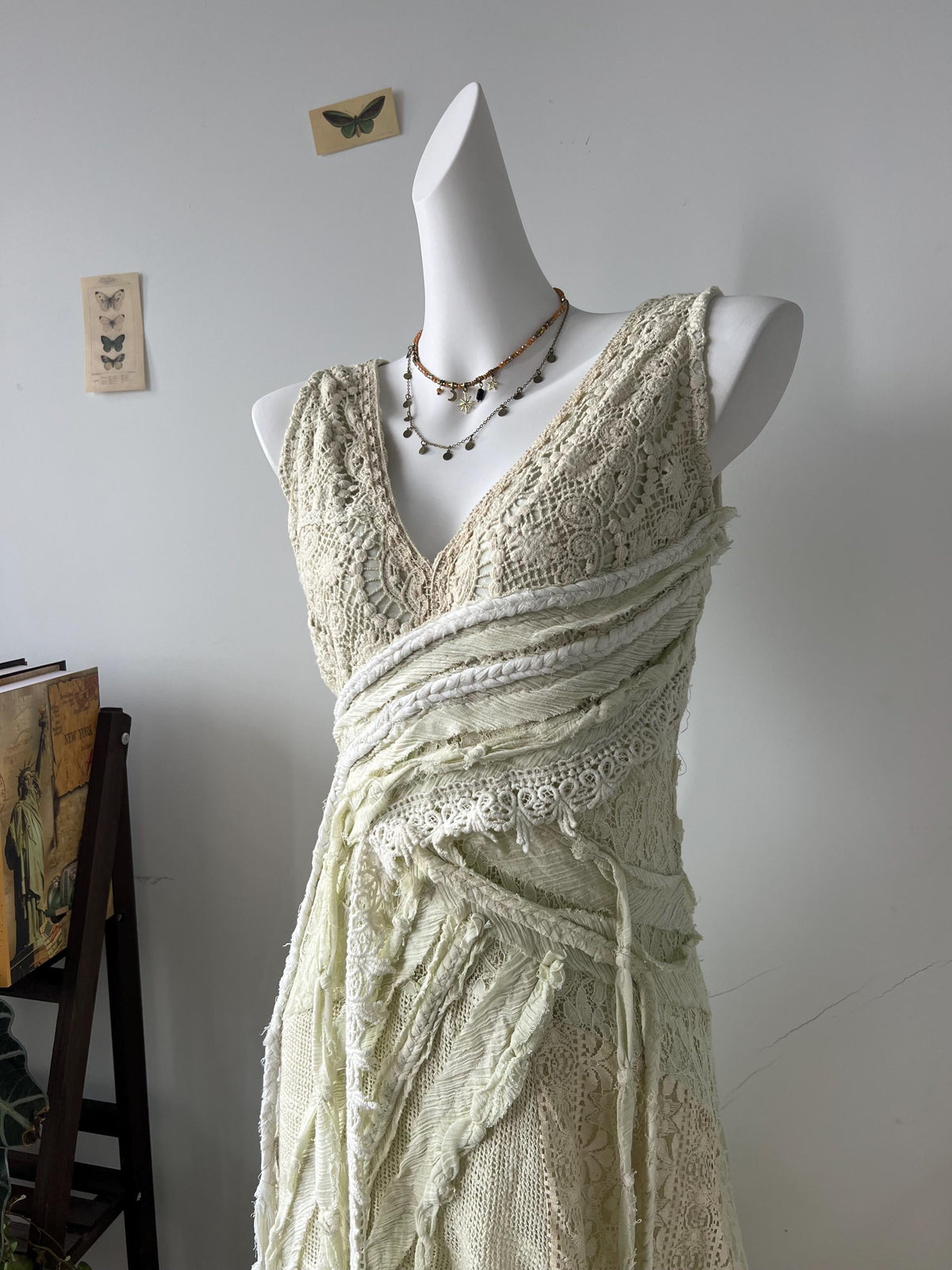 Boho Hand Knitted Dress, Patchwork Lace Fringe Asymmetric Midi Dress, Lace Splicing, Irregular Hem Beach Wedding Dress, Summer Dress