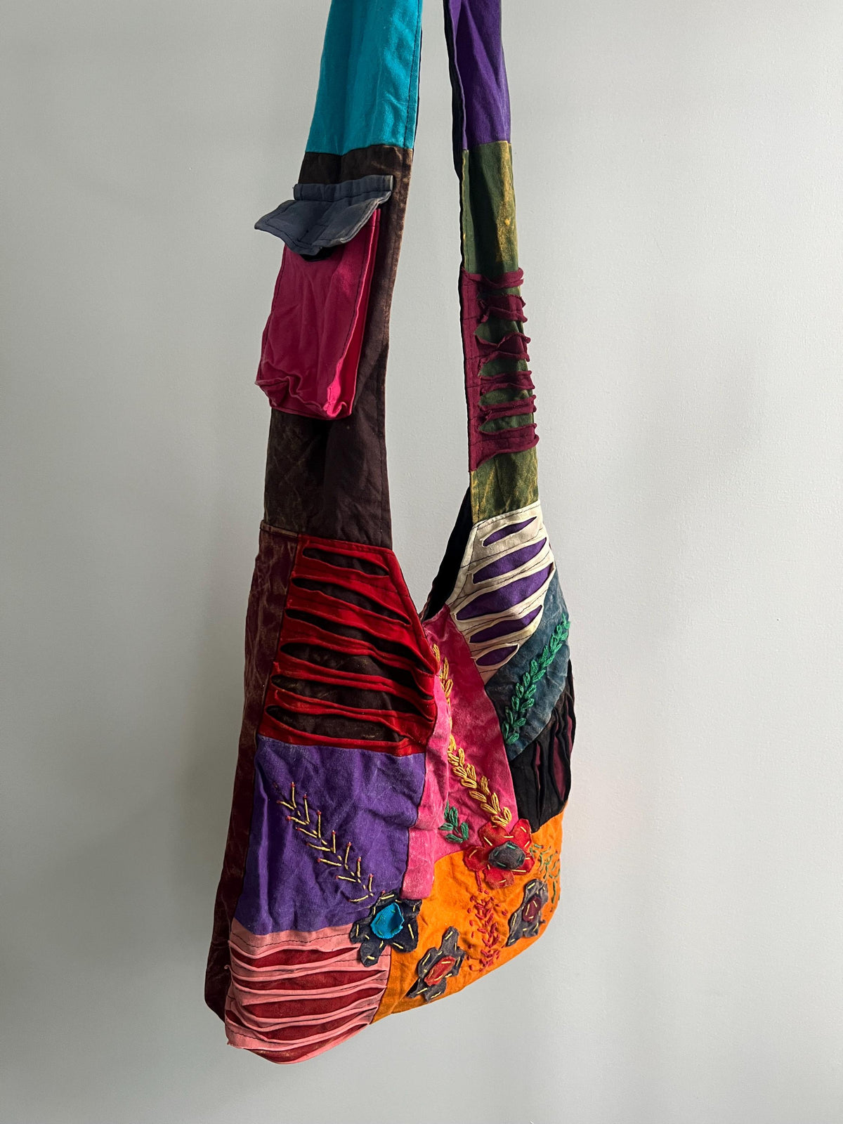 Handmade Patchwork Tote Bag – Colorful Boho Embroidery, Artsy Shoulder Bag
