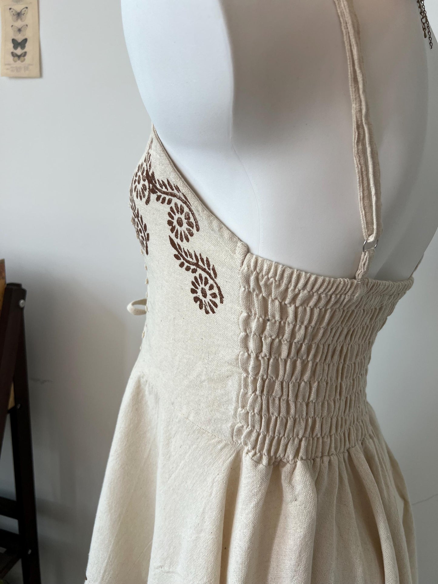 Boho Floral Print Lace Trim Sundress, Adjustable Tie-Front Linen Slip Dress