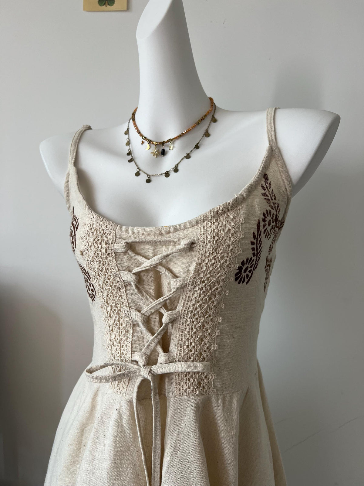 Boho Floral Print Lace Trim Sundress, Adjustable Tie-Front Linen Slip Dress