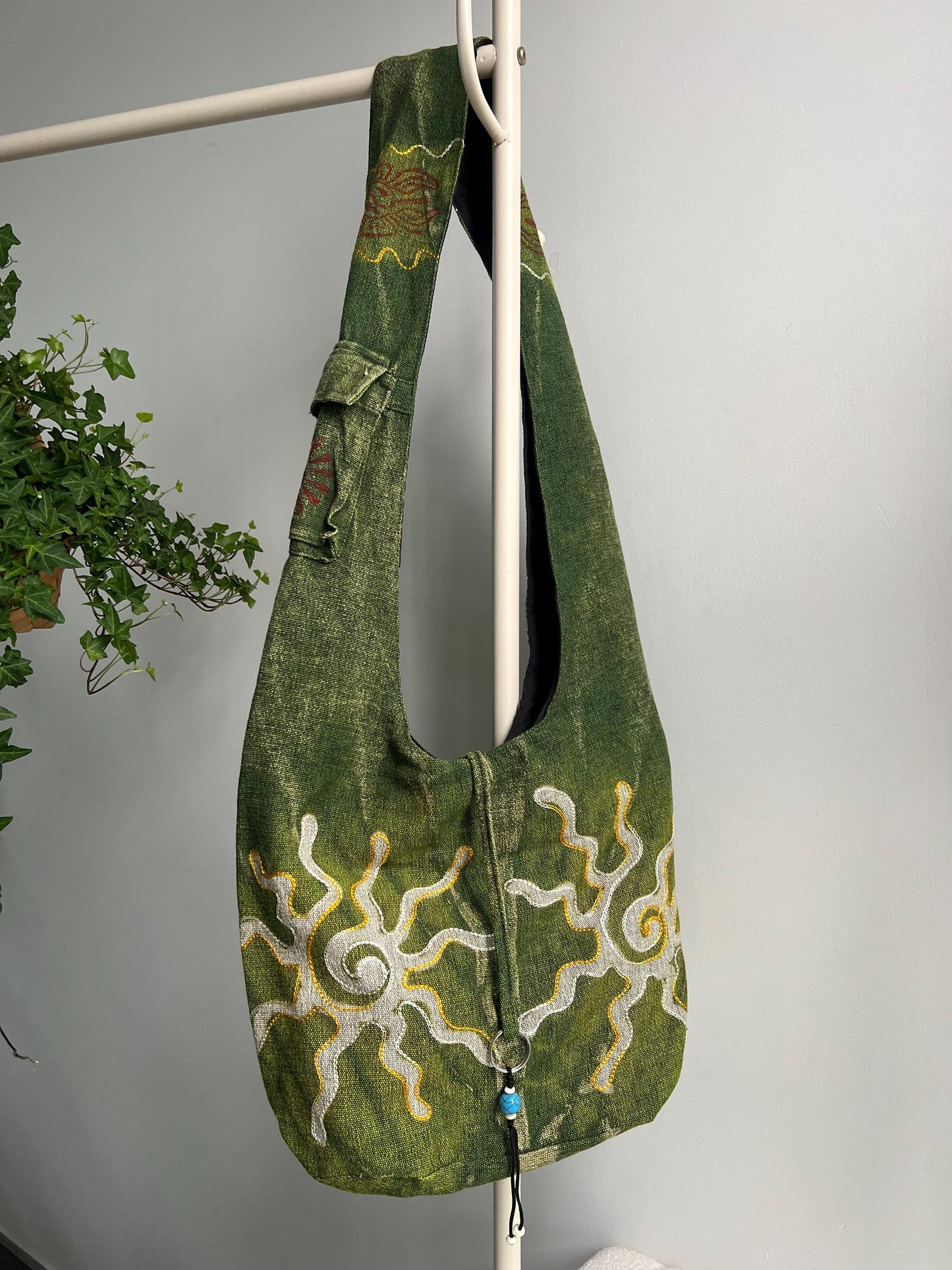 Hand Embroidered Sun Tote Bag – Boho Canvas Festival Beach Purse (Adjustable Strap)