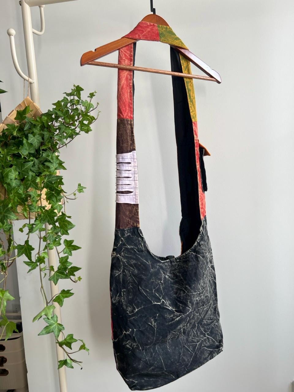 Patchwork Shoulder Bag, Boho Folk Embroidery Purse, Colorful Cotton Crossbody Bag