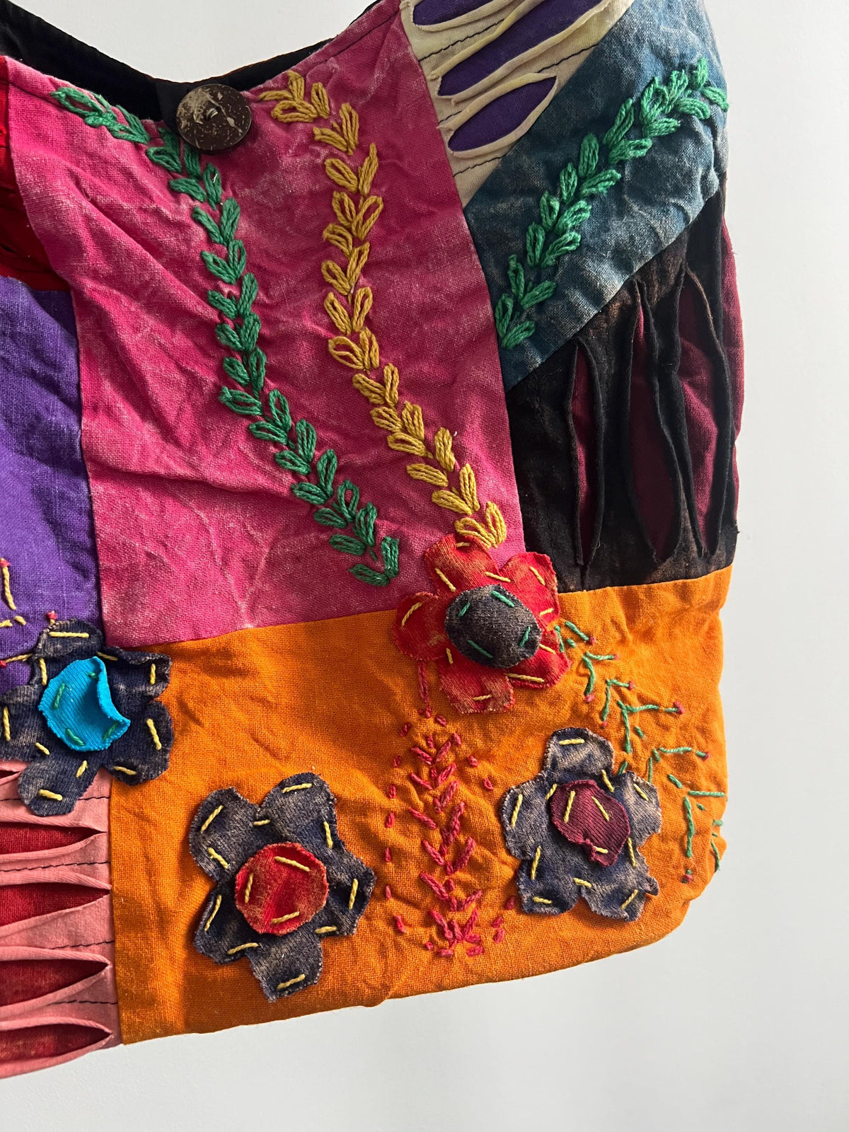 Handmade Patchwork Tote Bag – Colorful Boho Embroidery, Artsy Shoulder Bag