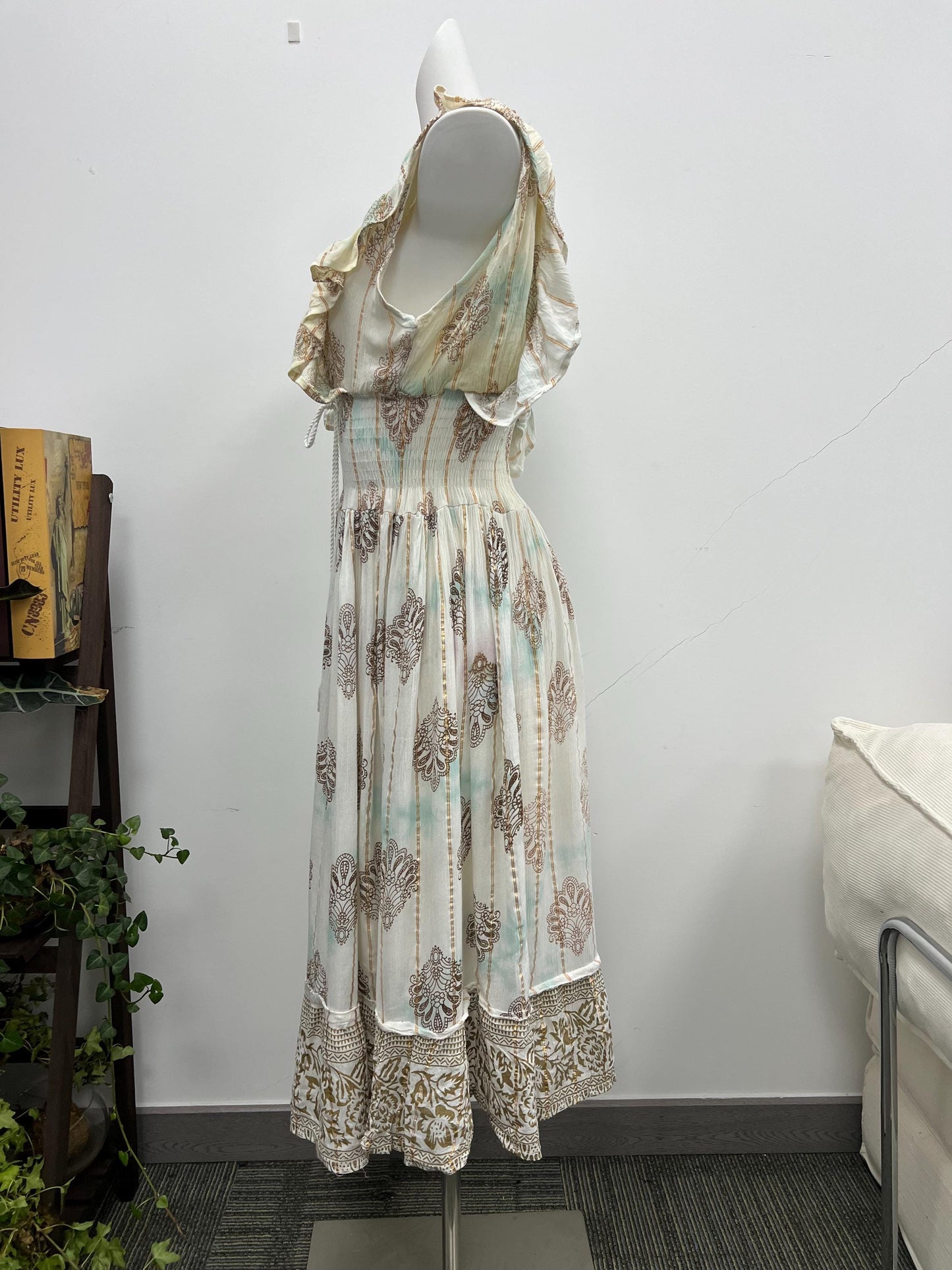 Lightweight Cotton Paisley Print Dress, Smocked Back, Boho Wedding Guest Dress