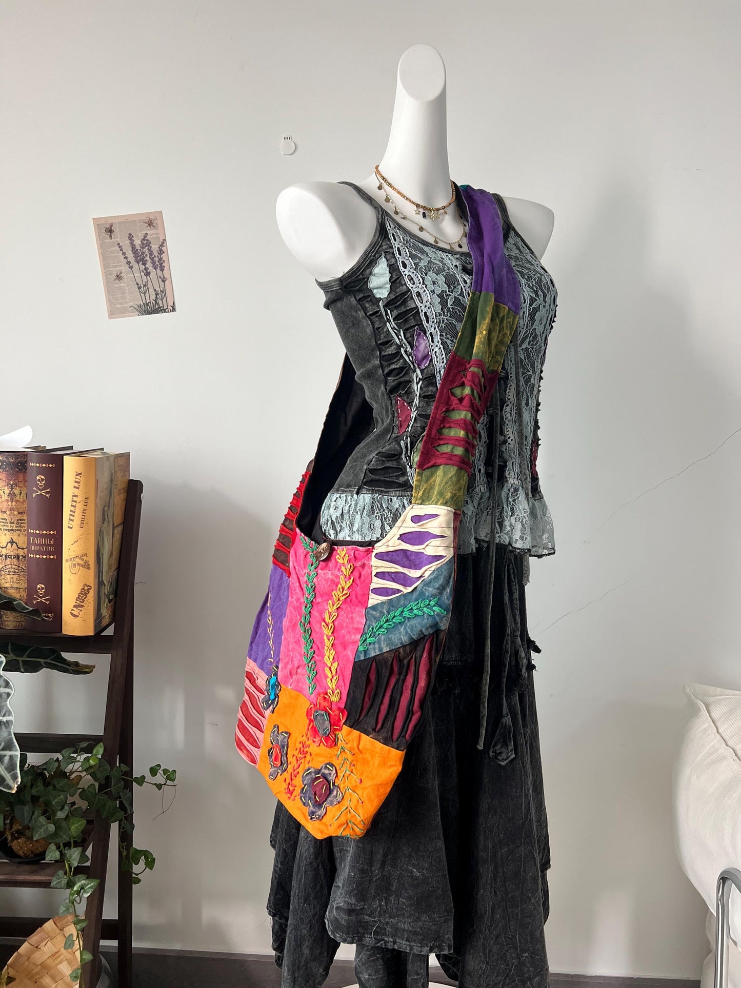 Handmade Patchwork Tote Bag – Colorful Boho Embroidery, Artsy Shoulder Bag