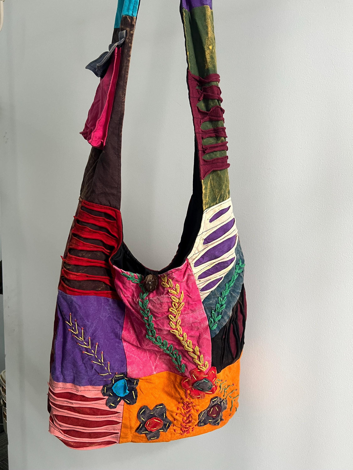 Handmade Patchwork Tote Bag – Colorful Boho Embroidery, Artsy Shoulder Bag