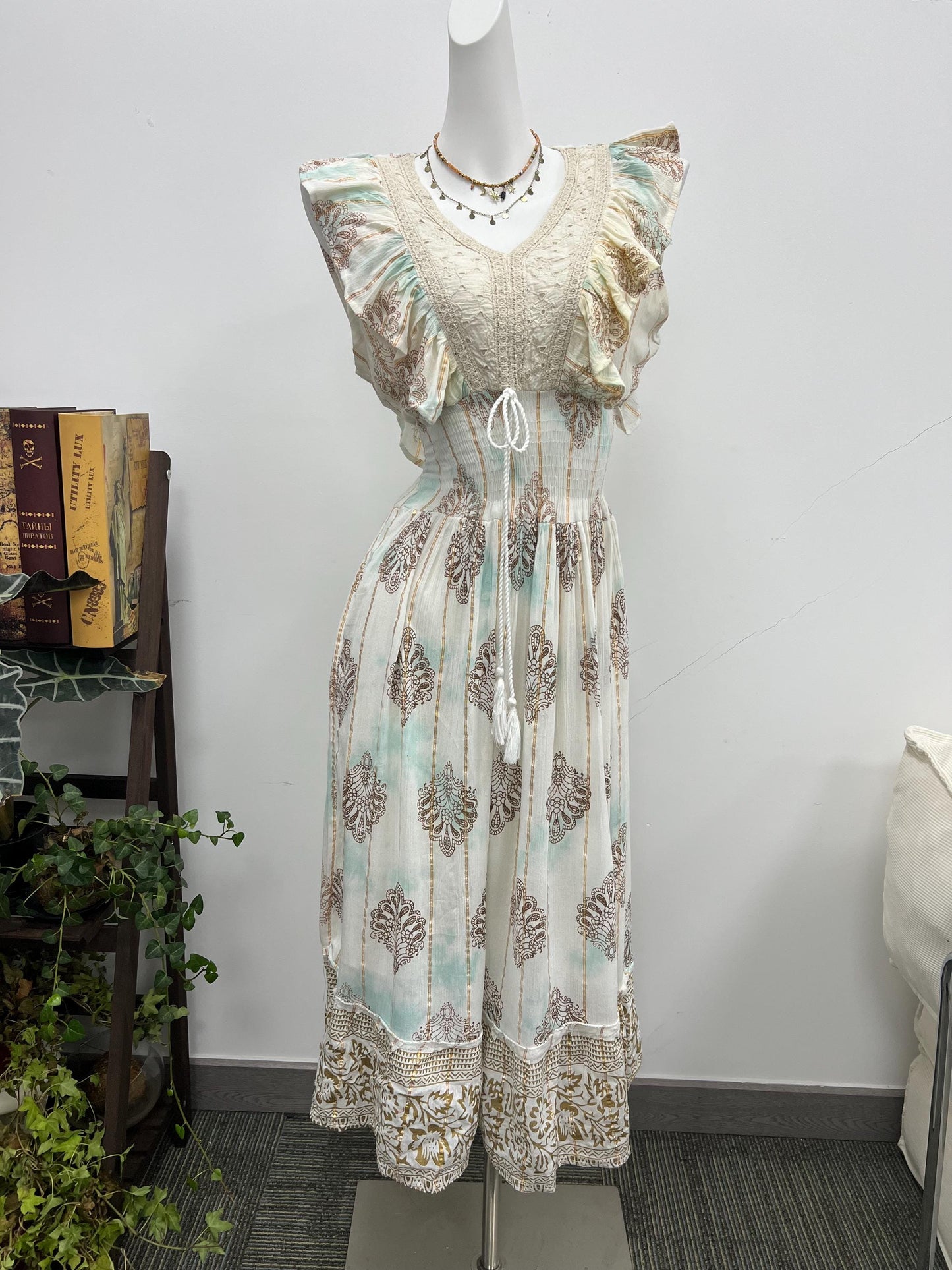 Lightweight Cotton Paisley Print Dress, Smocked Back, Boho Wedding Guest Dress