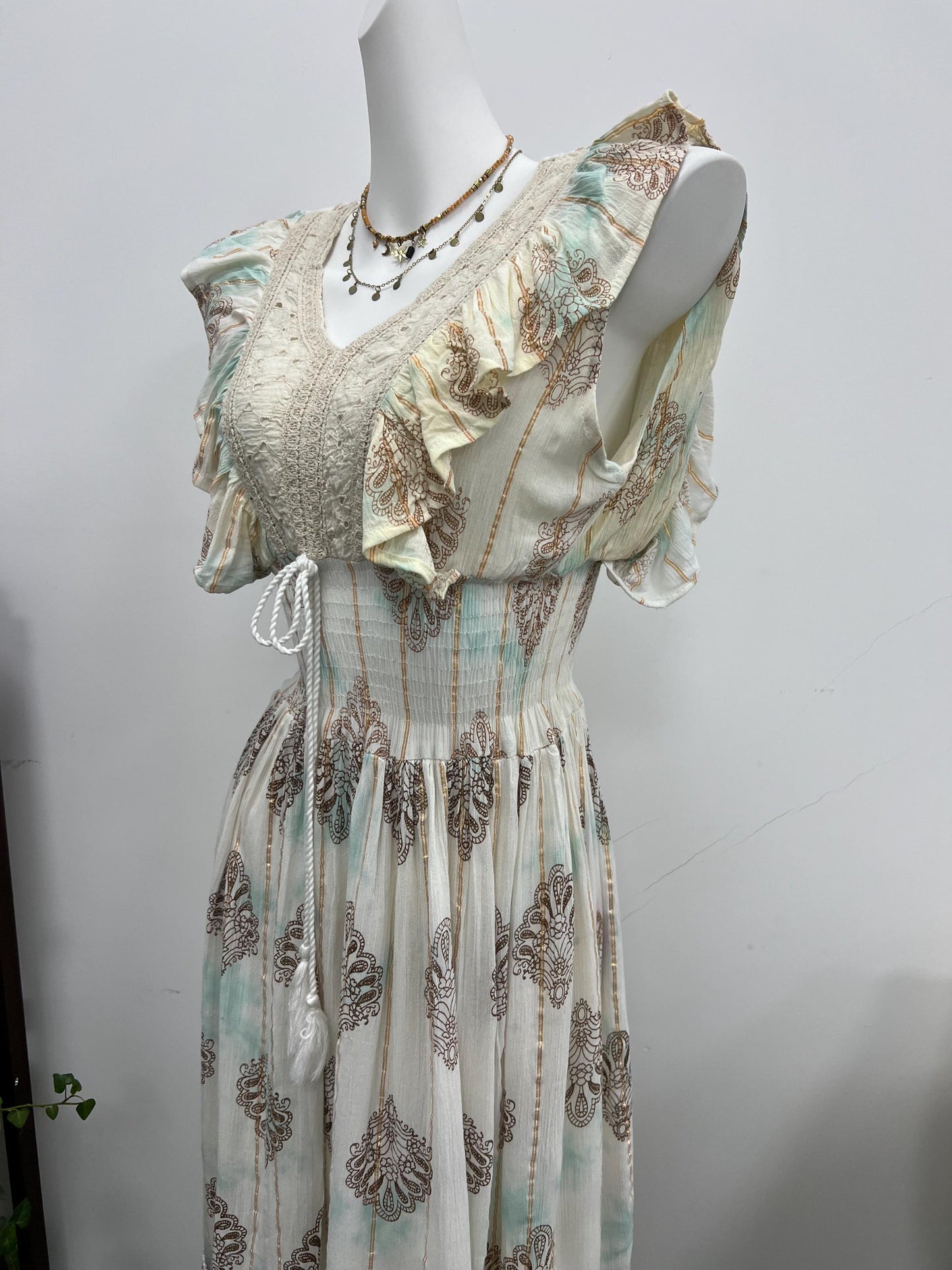 Lightweight Cotton Paisley Print Dress, Smocked Back, Boho Wedding Guest Dress