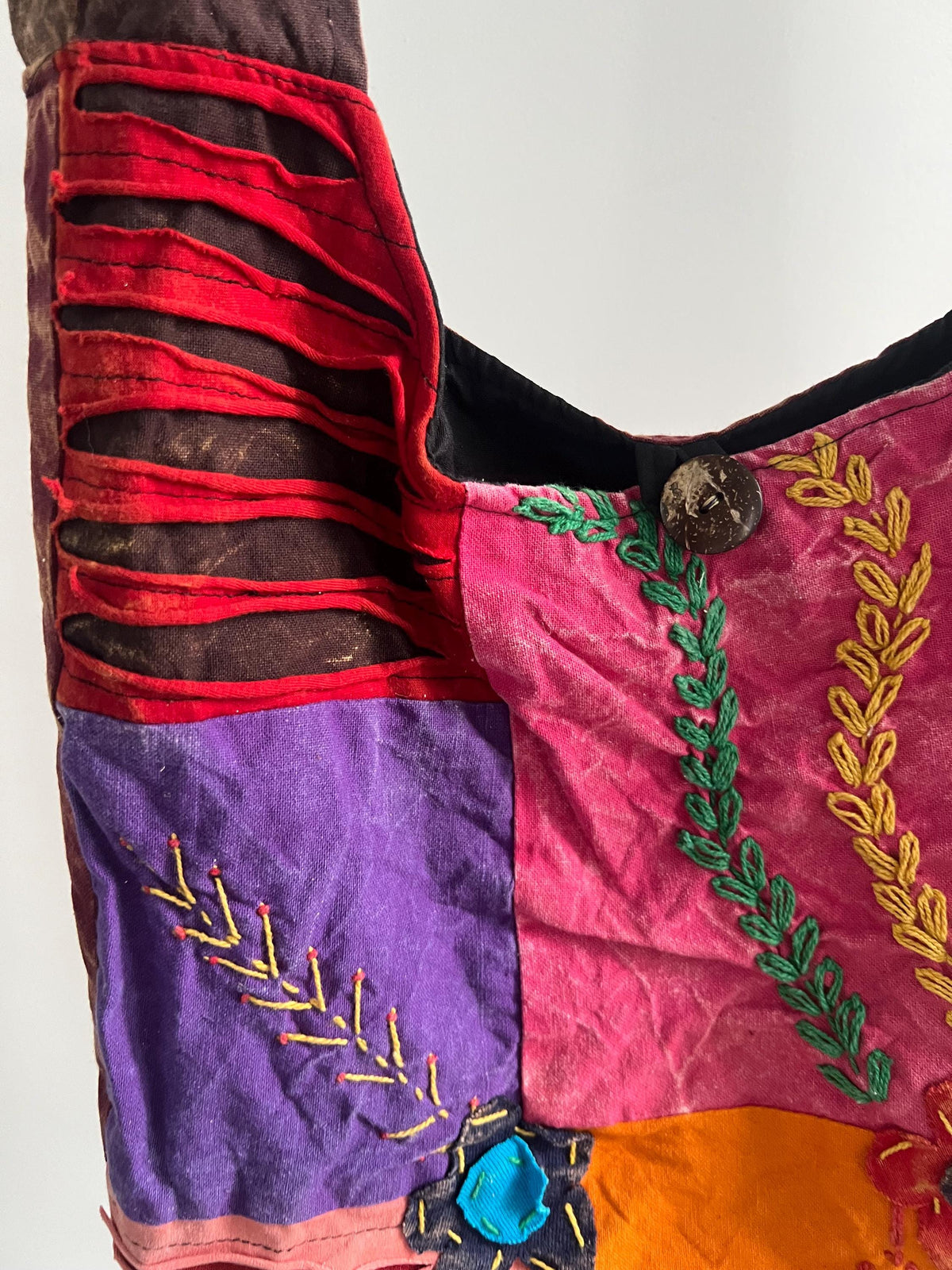 Handmade Patchwork Tote Bag – Colorful Boho Embroidery, Artsy Shoulder Bag