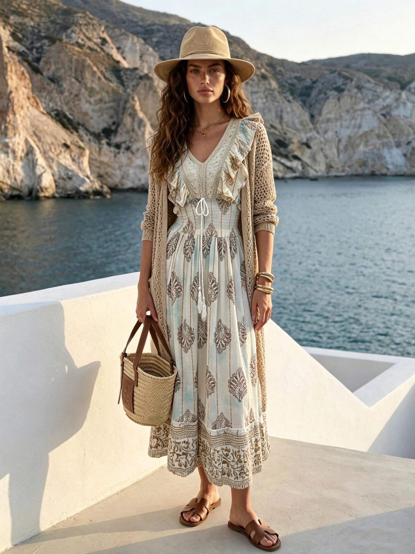 Lightweight Cotton Paisley Print Dress, Smocked Back, Boho Wedding Guest Dress