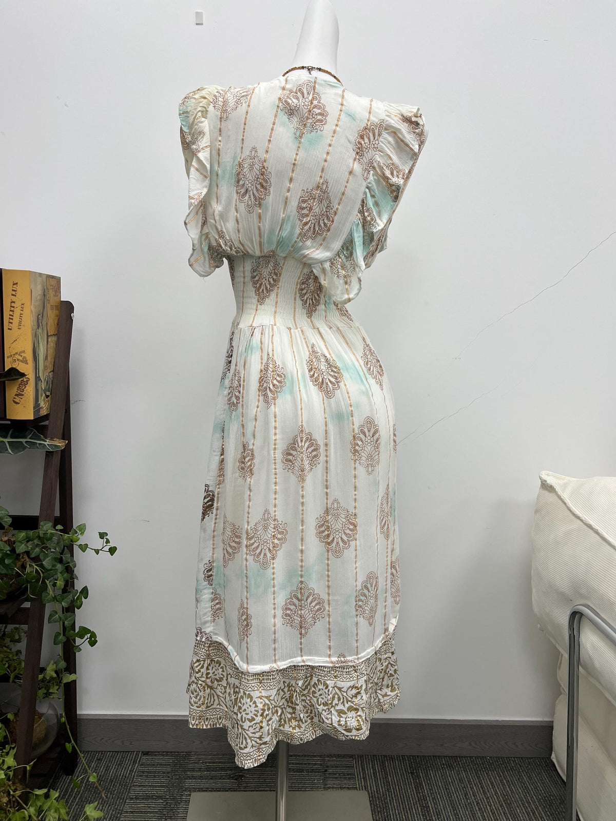 Lightweight Cotton Paisley Print Dress, Smocked Back, Boho Wedding Guest Dress
