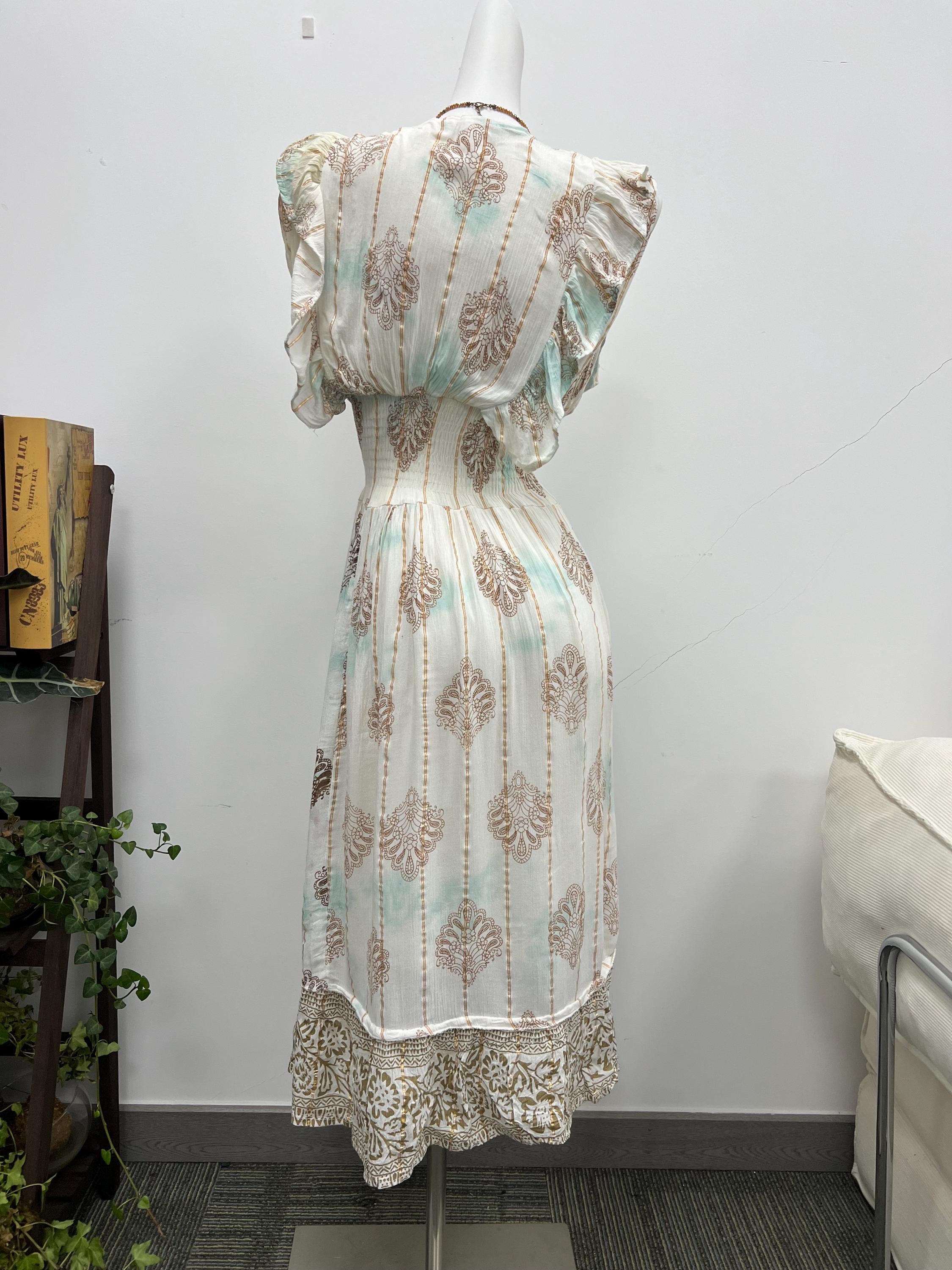 Lightweight Cotton Paisley Print Dress, Smocked Back, Boho Wedding Guest Dress