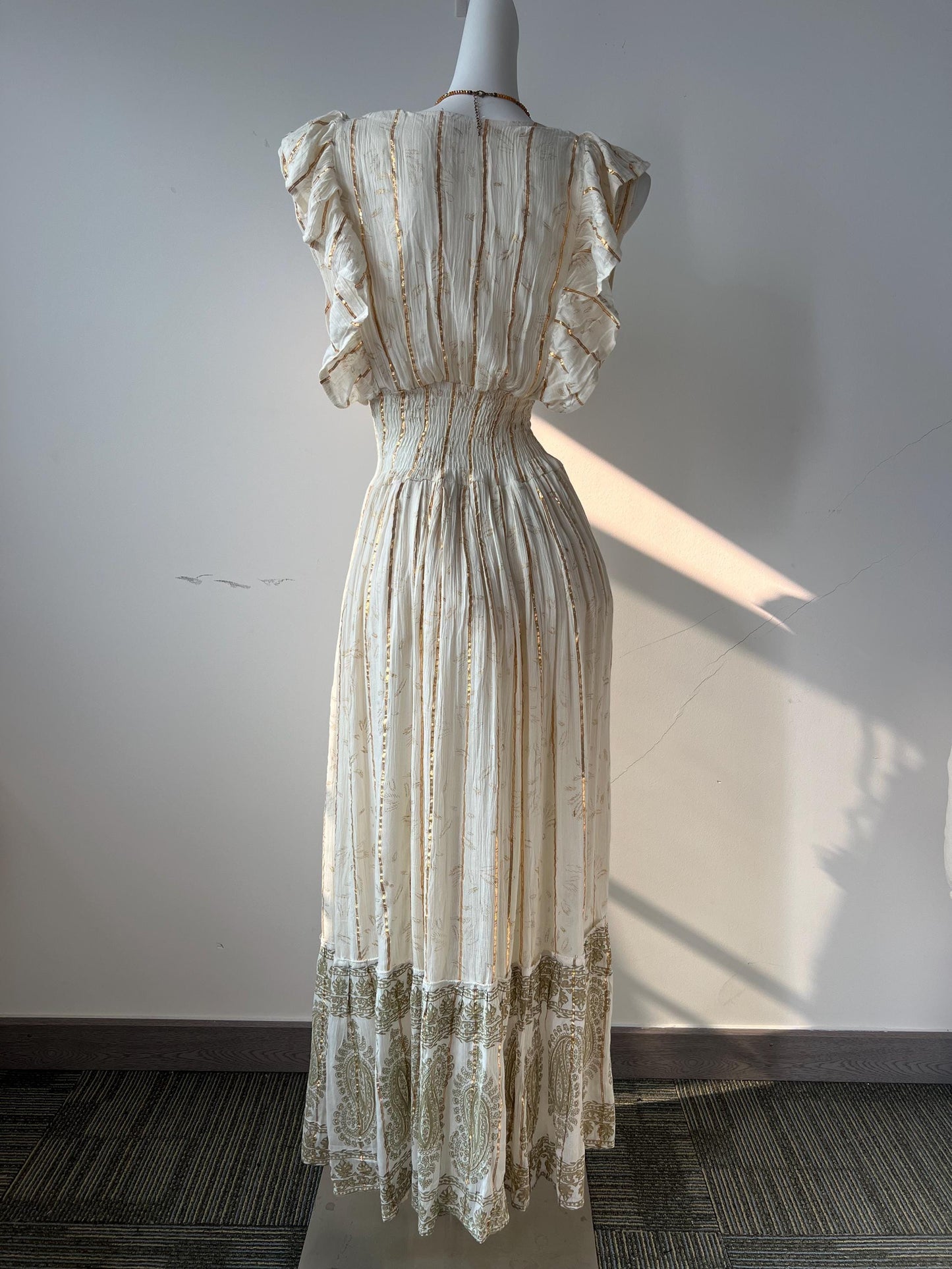 Bohemian Embroidered Cotton Maxi Dress – Lace Trimmed V-Neck Summer Beach Vacation
