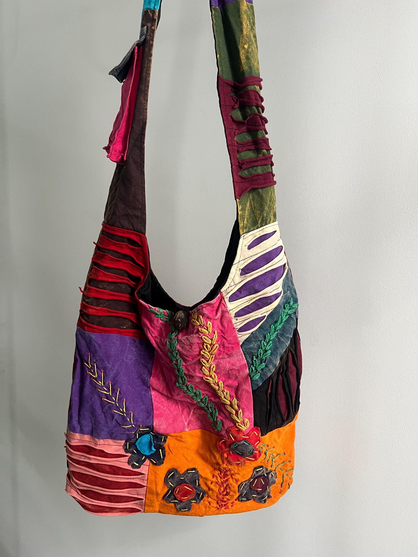 Handmade Patchwork Tote Bag – Colorful Boho Embroidery, Artsy Shoulder Bag