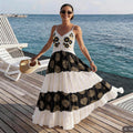 Hand Embroidered Cotton Maxi Dress, Black Floral Bodice, Layered Skirt, Boho Vacation Style