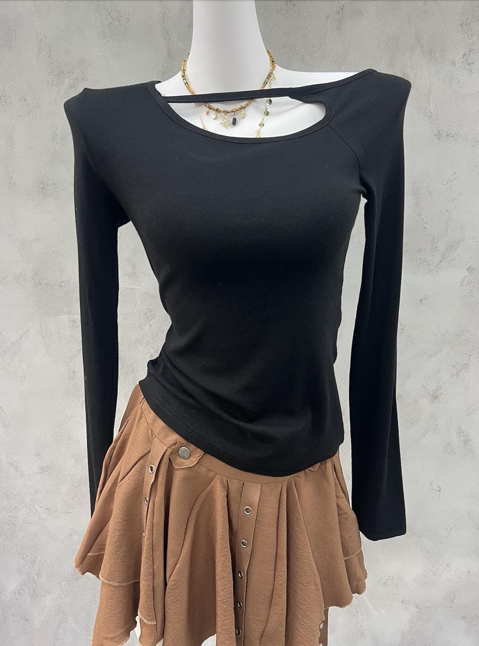 High-Stretch Knit Cut-Out T-Shirt: Fitted Versatile Top