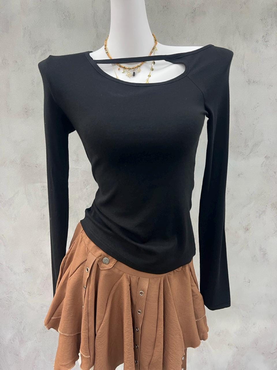 High-Stretch Knit Cut-Out T-Shirt: Fitted Versatile Top