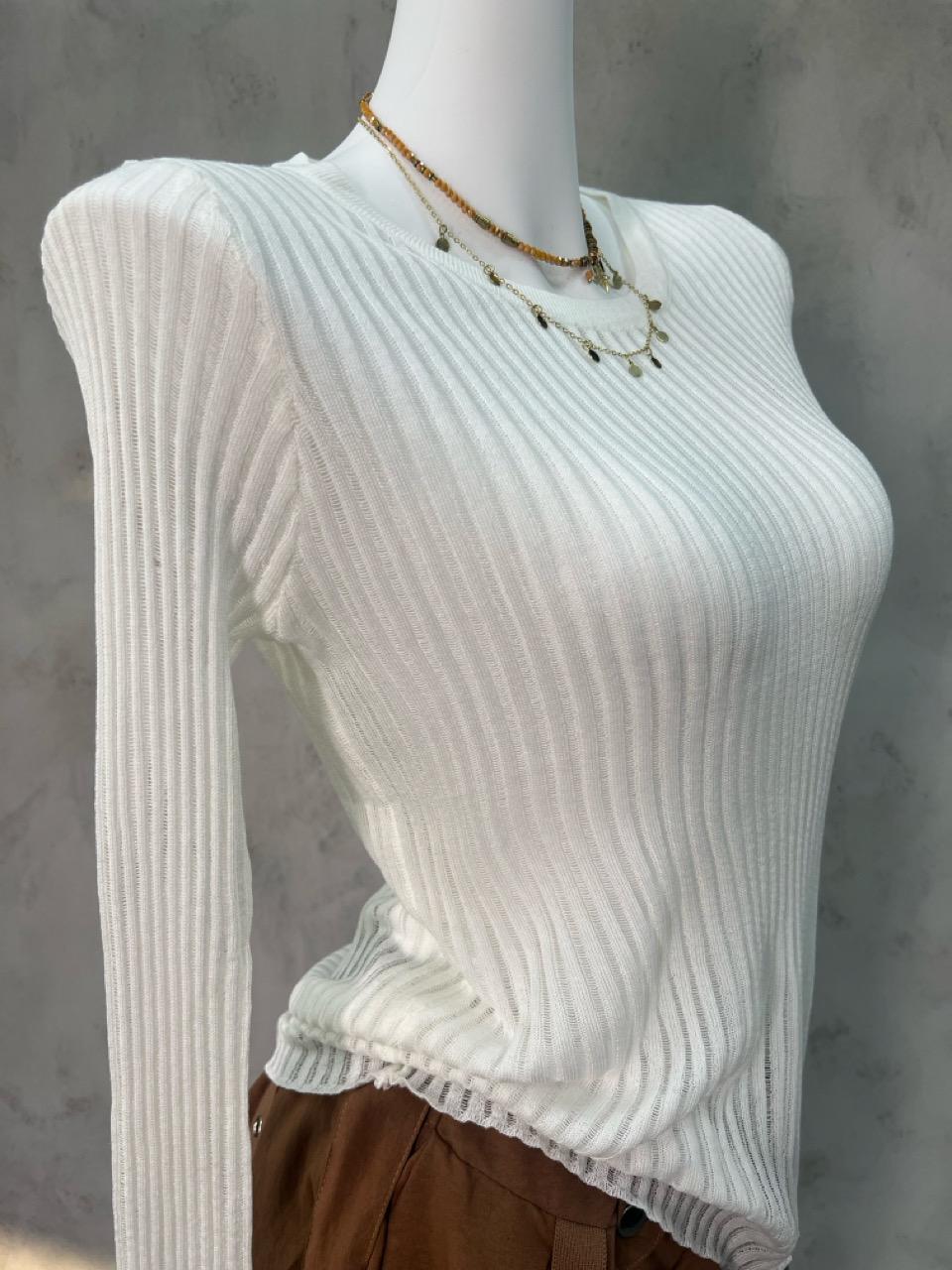 Enchanted Forest Knit Top | Boho Ribbed See-Through Merino Blend | Stretchy Fitted Blouse