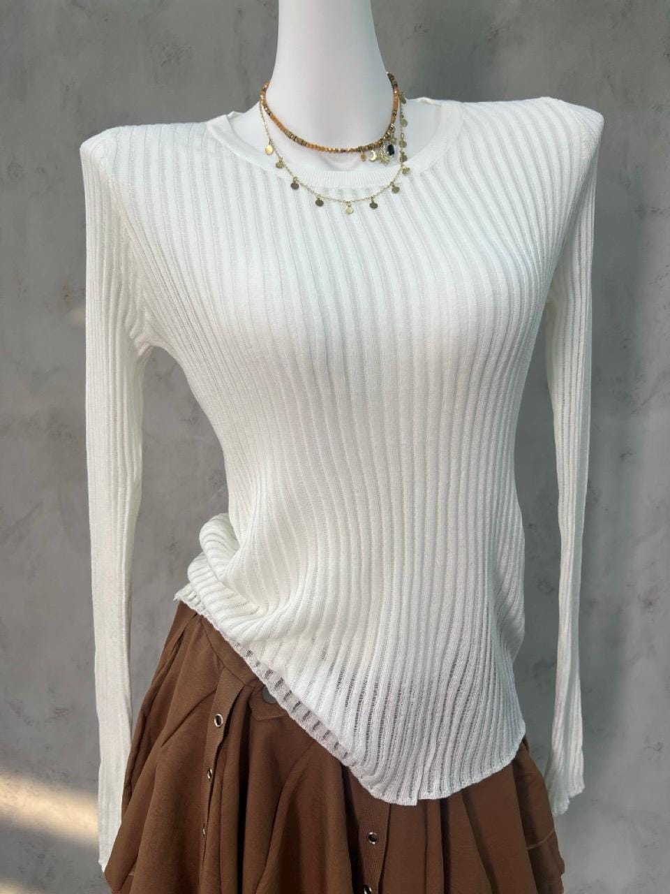 Enchanted Forest Knit Top | Boho Ribbed See-Through Merino Blend | Stretchy Fitted Blouse