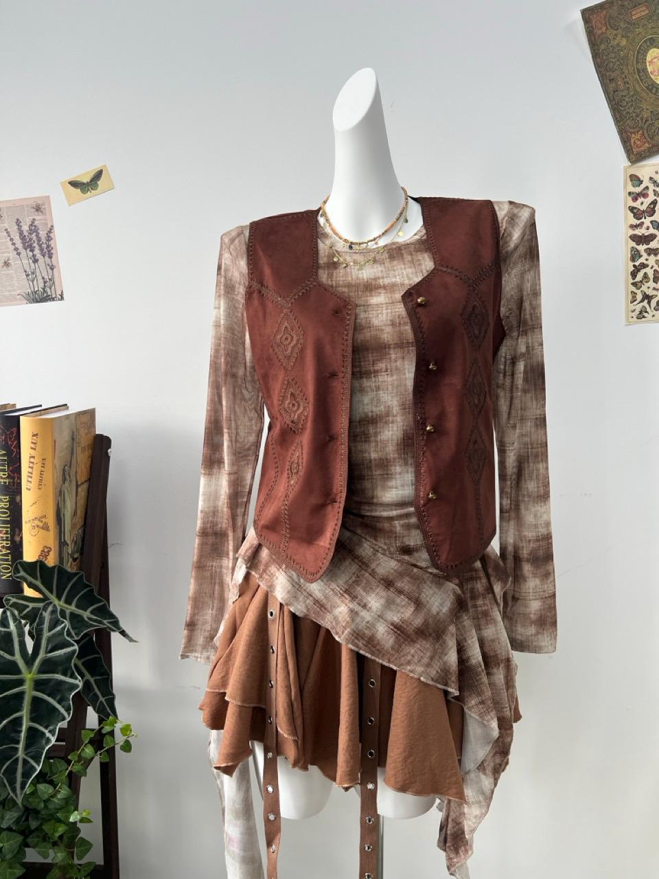Suede Embroidered Vest: Retro Boho Cottagecore Style
