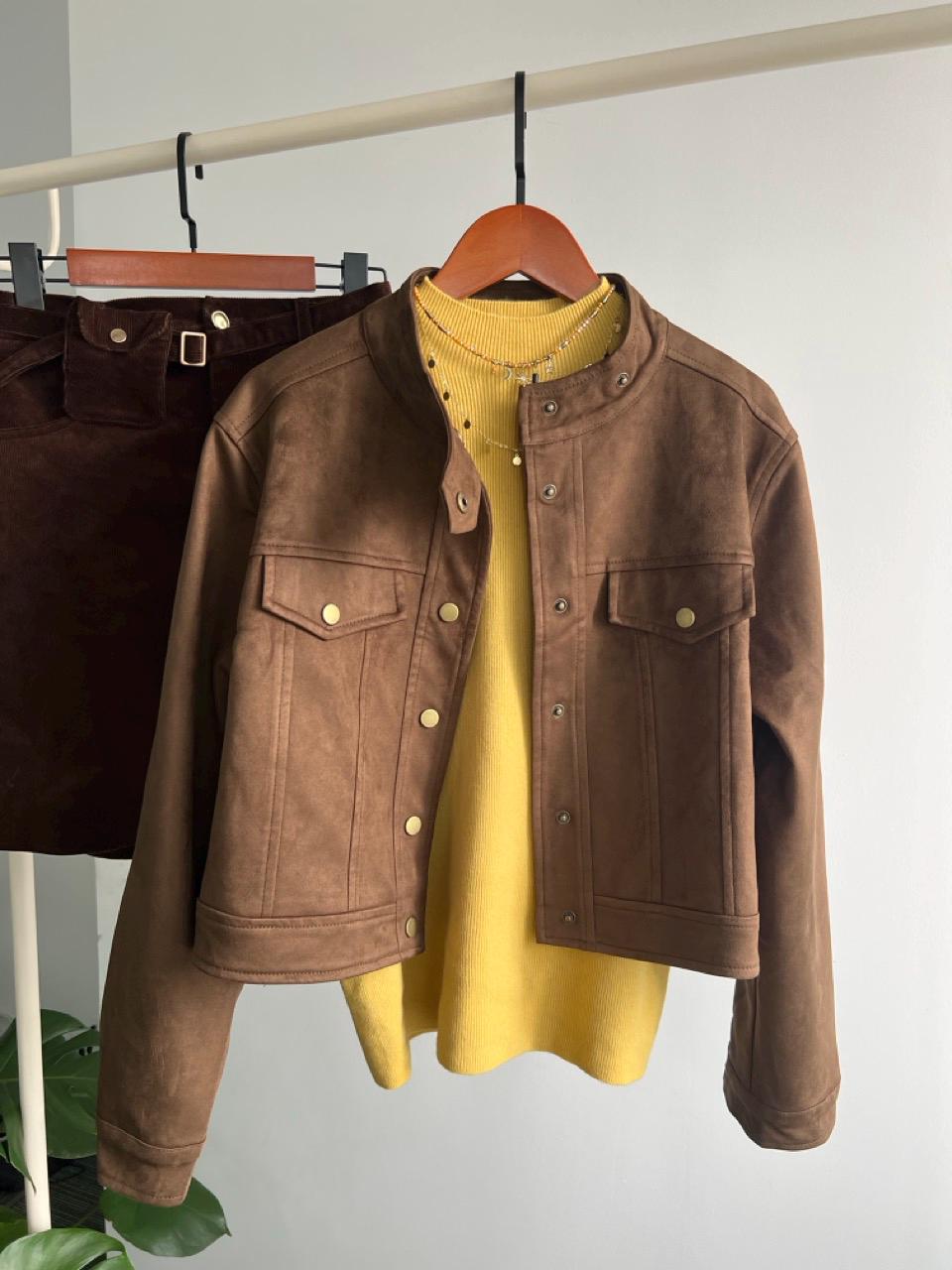 Suede Utility Jacket, Women's Cropped Autumn Winter Coat