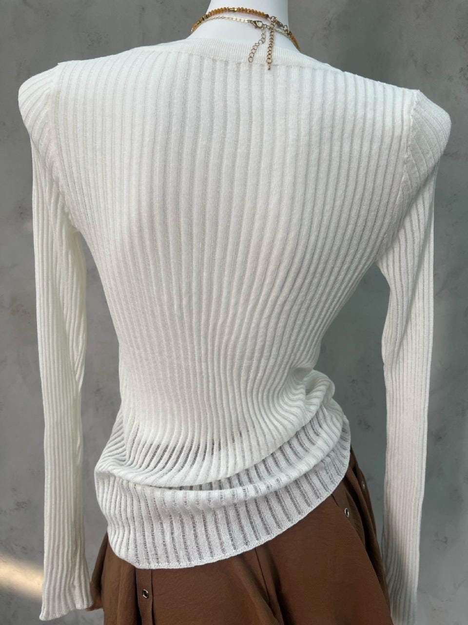 Enchanted Forest Knit Top | Boho Ribbed See-Through Merino Blend | Stretchy Fitted Blouse