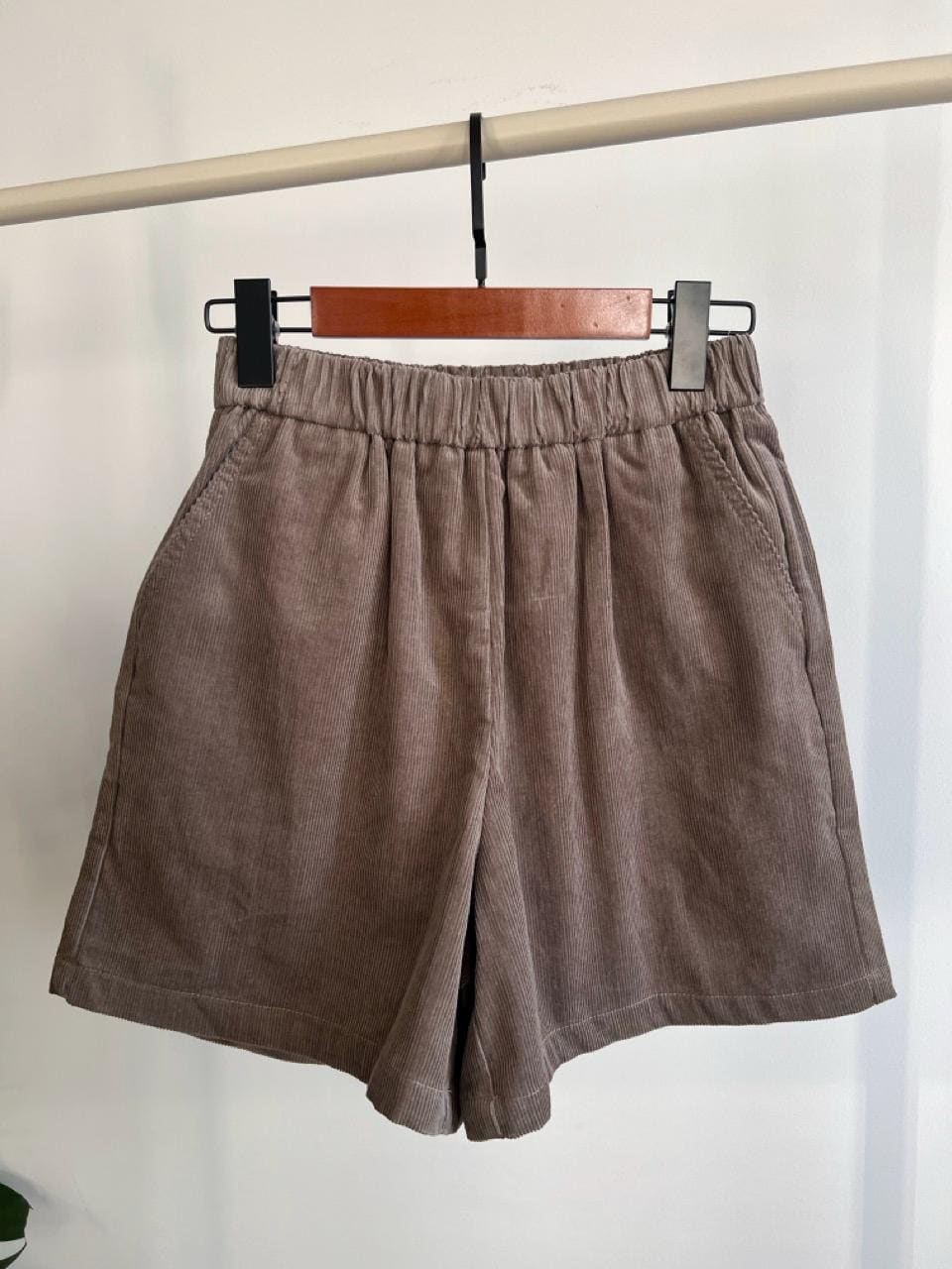 Vintage High Waisted Corduroy Shorts, Elastic Waist, Cotton