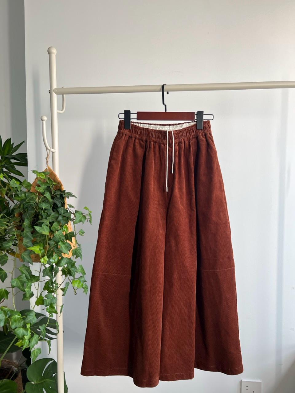 Vintage Corduroy Wide Leg Pants, High Waisted Boho Trousers