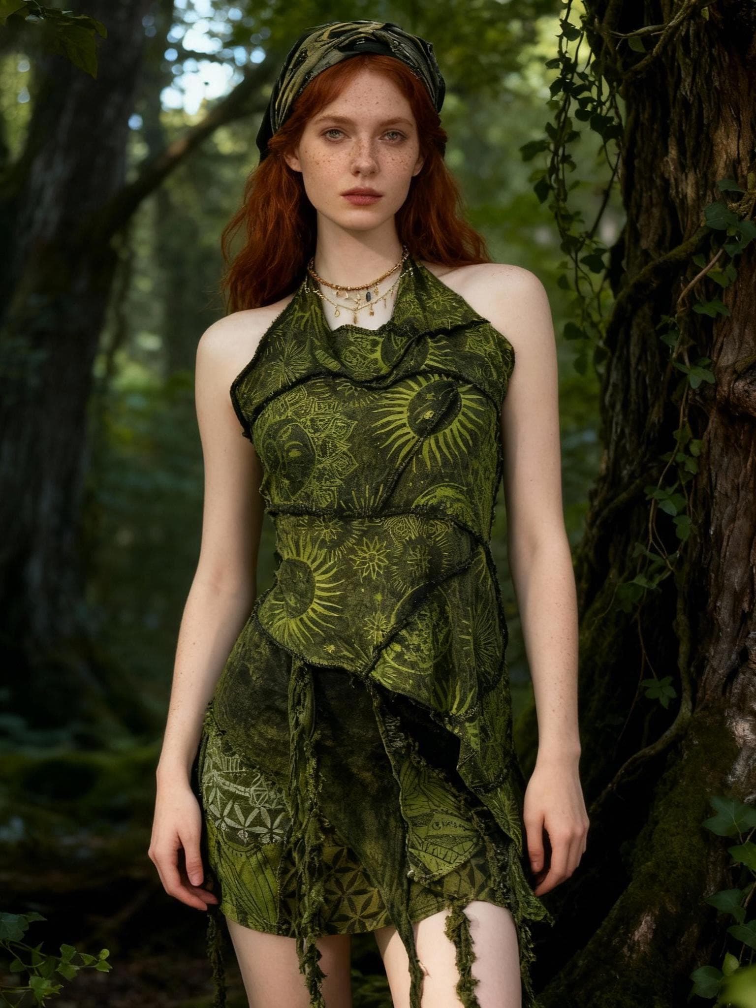 Boho Green Tie-Dye 2PCS Set: Ragged Edge Festival Outfit