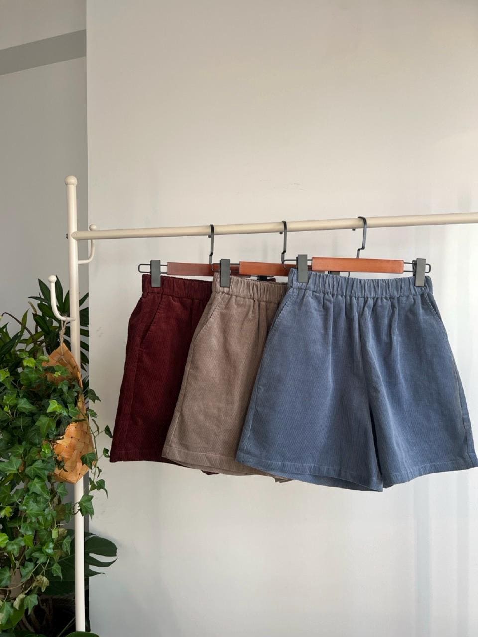 Vintage High Waisted Corduroy Shorts, Elastic Waist, Cotton