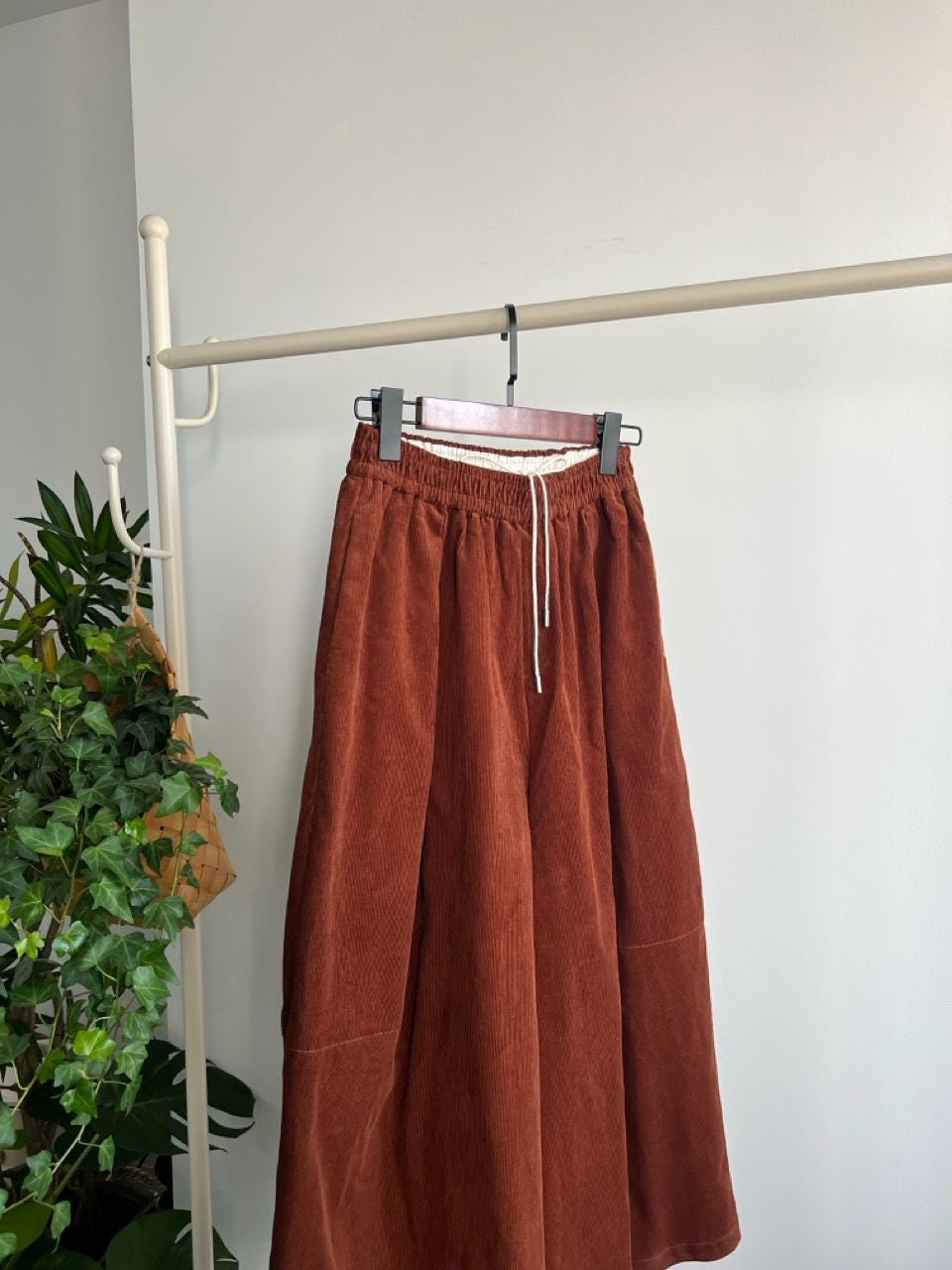 Vintage Corduroy Wide Leg Pants, High Waisted Boho Trousers