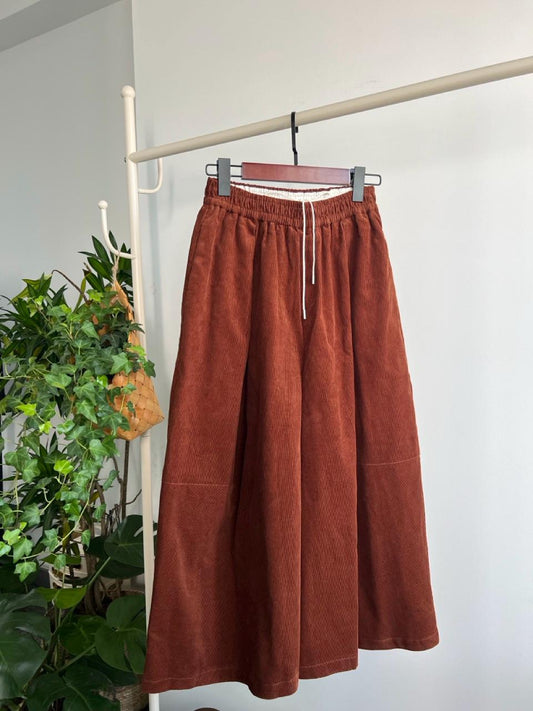 Vintage Corduroy Wide Leg Pants, High Waisted Boho Trousers