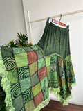 Bohemian Embroidered Patchwork Skirt,Cotton Elastic Waist Maxi Skirt, Vintage  Gypsy  with Lace Trim