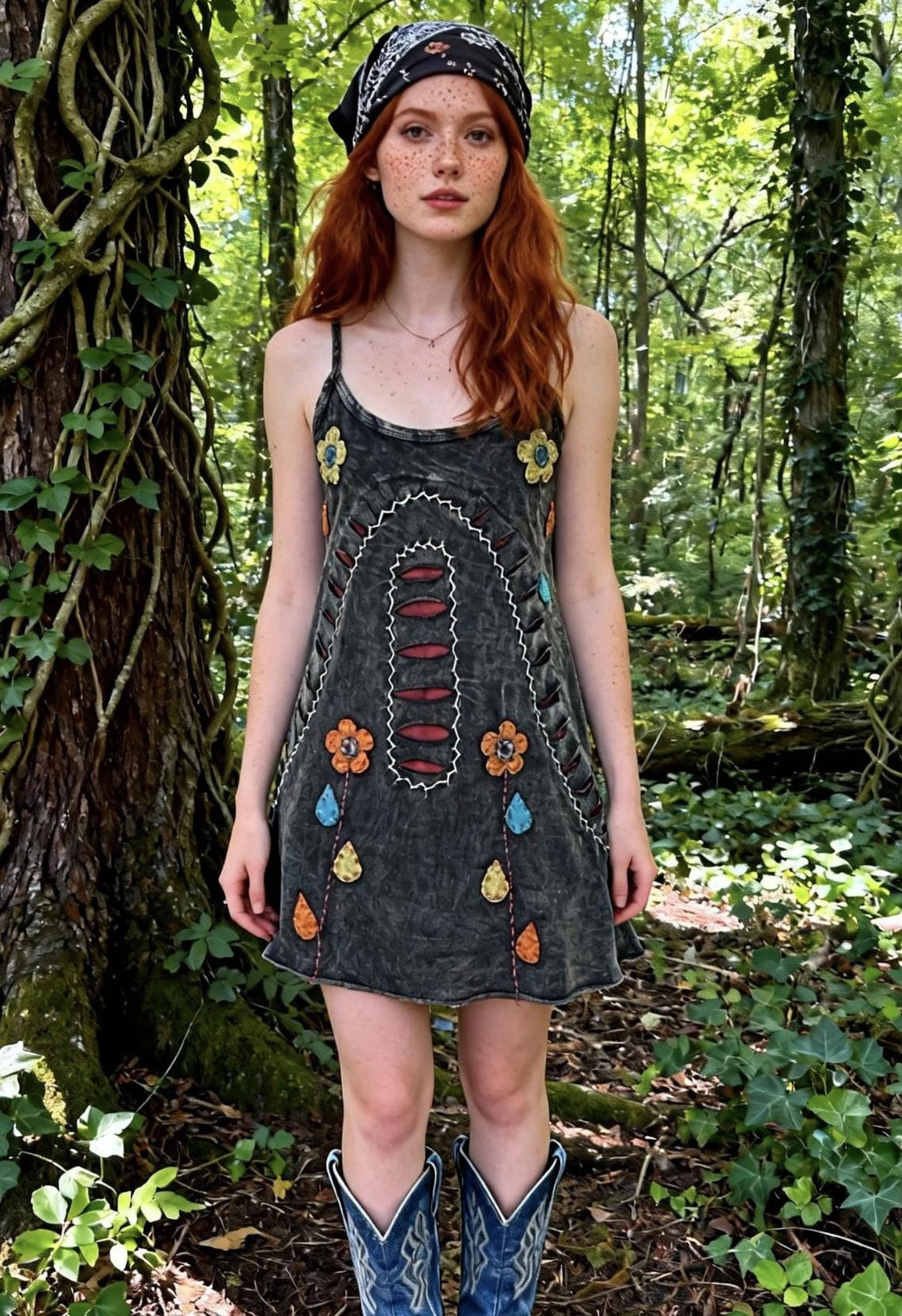 Boho Embroidered Cotton Dress - Vintage Floral, Festival Fashion