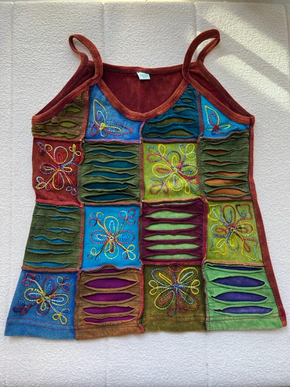 Handmade Patchwork Tank Top, Embroidered Boho Festival Vest