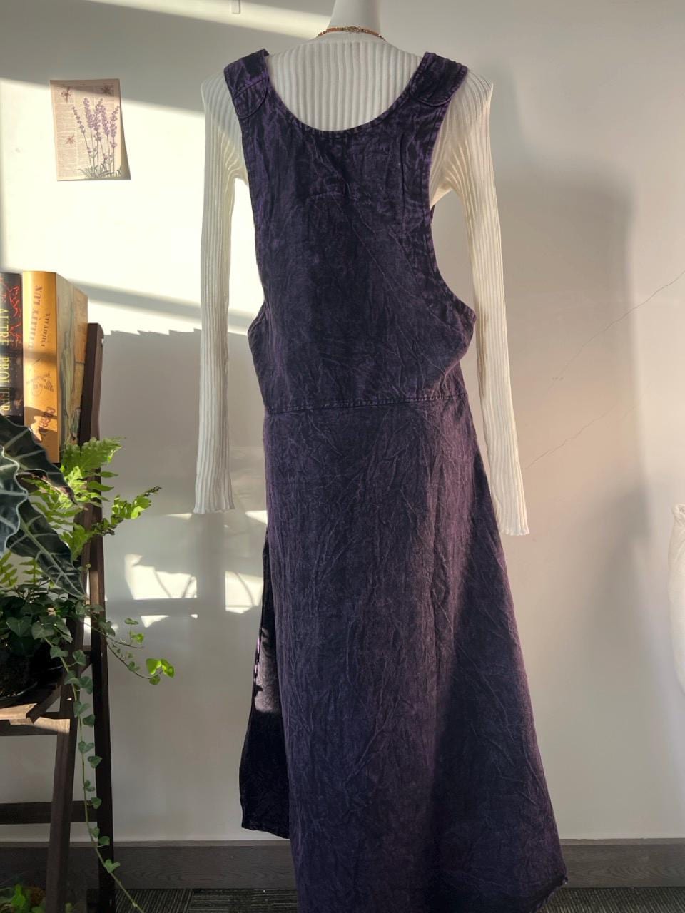 Purple Boho Overalls Dress | Handmade Tie-Dye Cotton Jumpsuit | Hippie Vintage Maxi Dress for Women