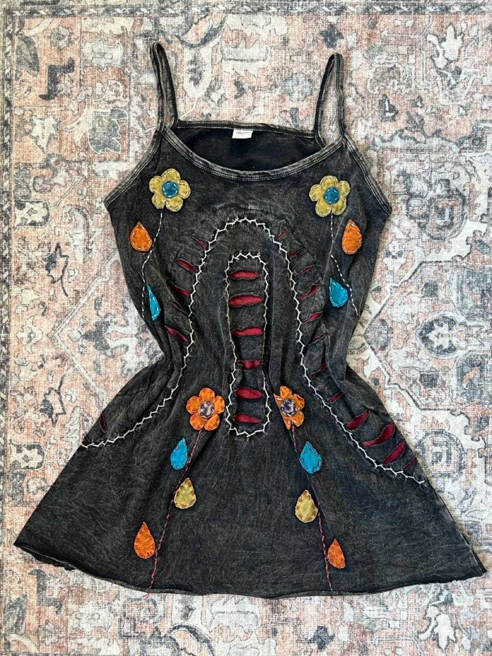 Boho Embroidered Cotton Dress - Vintage Floral, Festival Fashion