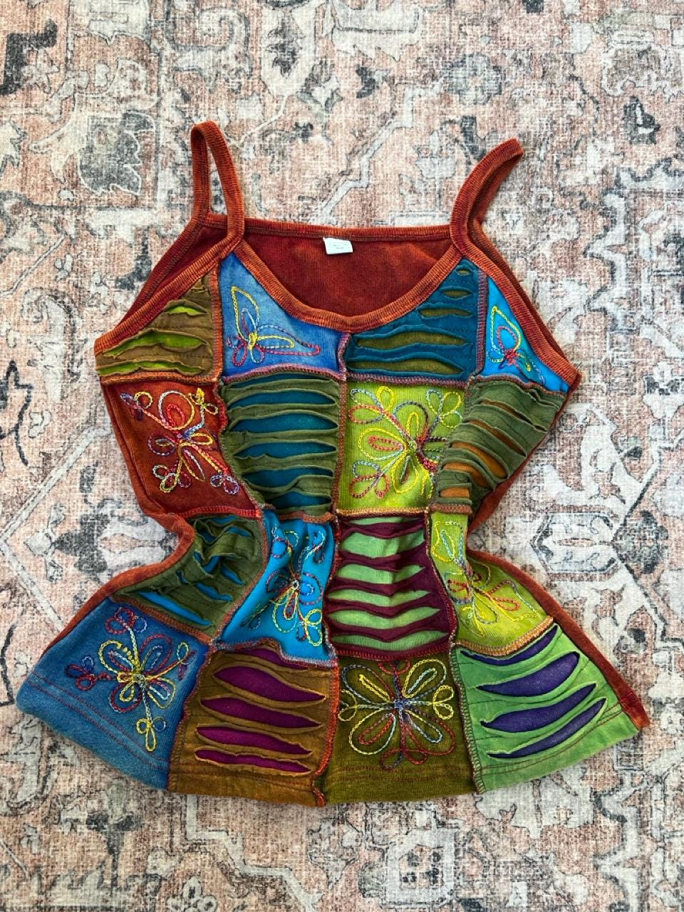 Handmade Patchwork Tank Top, Embroidered Boho Festival Vest