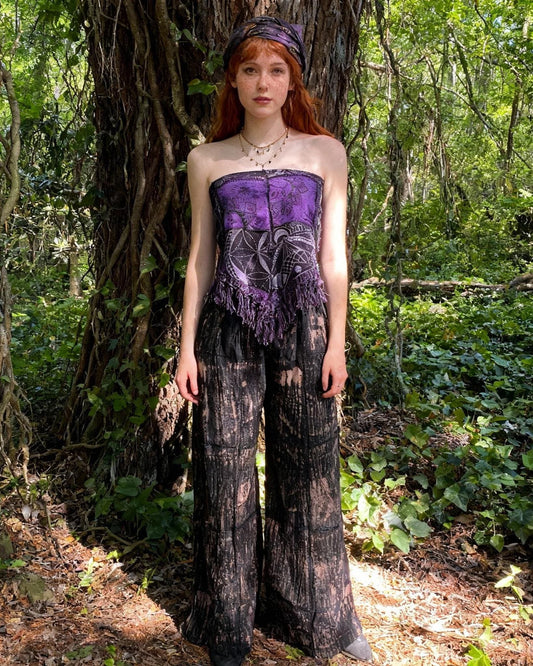Handmade Boho Set: Cotton Crop Top & Wide-Leg Pants