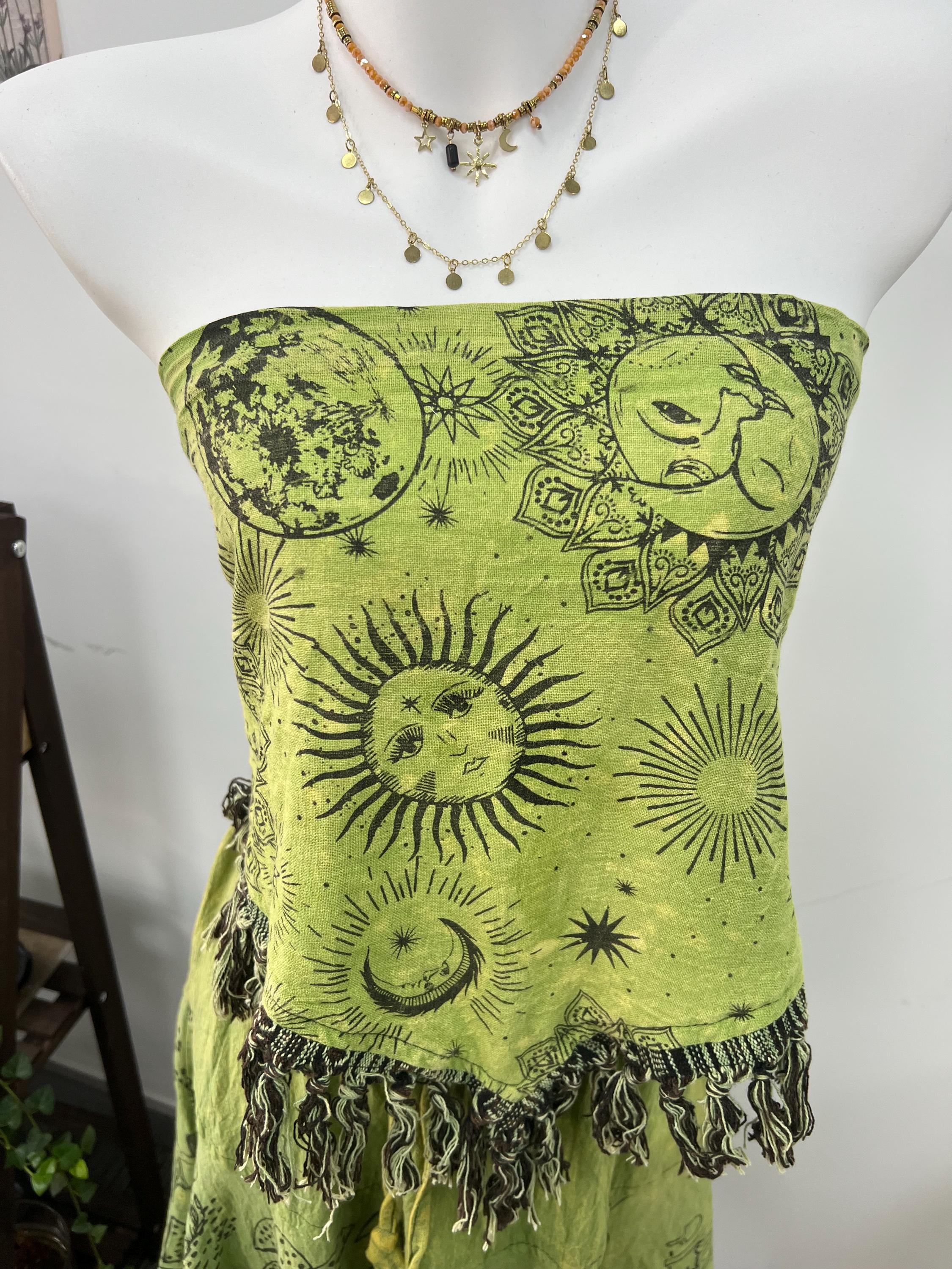 Celestial Mushroom Print Dress | Bohemian Fringe Tunic, Cottagecore Cotton