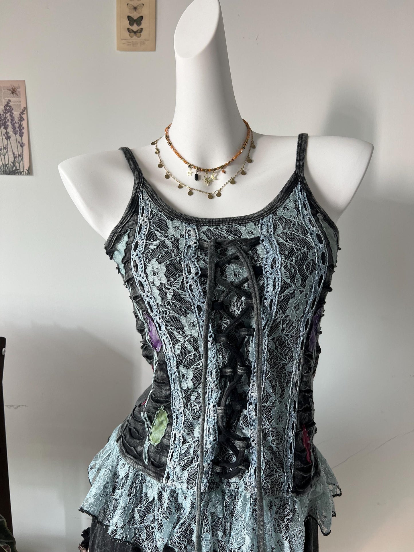Handmade Lace-Up Corset Top and Asymmetrical Skirt Set, Gothic Boho Clothing