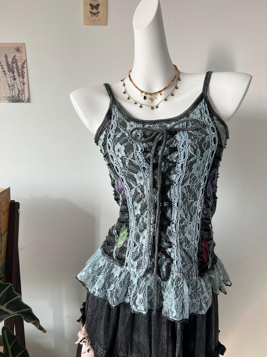Handmade Lace-Up Corset Top and Asymmetrical Skirt Set, Gothic Boho Clothing