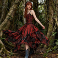Red Black Tie-Dye Maxi Dress | Cotton Boho Punk Fringe Dress