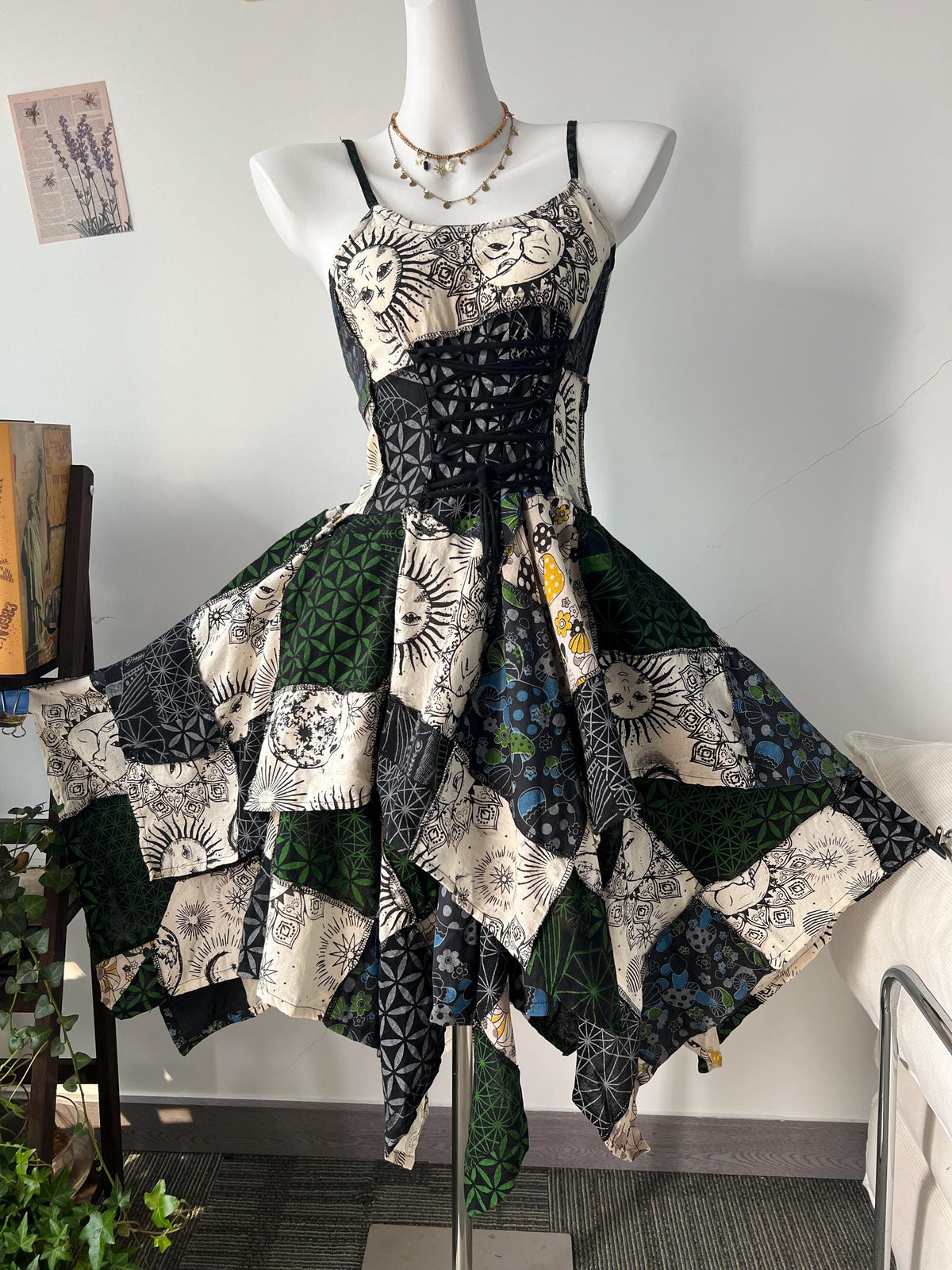 Handmade Patchwork Maxi Dress | Sun Moon Geometric Boho Festival Wear