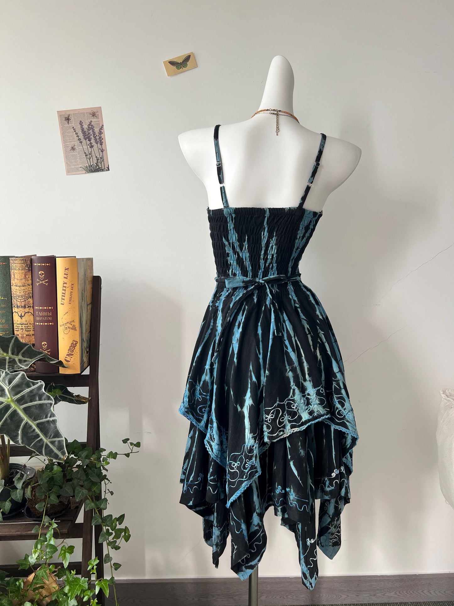Handmade Bohemian Dress, Vintage Lace Trim, Asymmetrical Hem, Adjustable Tie Front Summer Dress