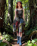 Handmade patchwork Bohemian Dress, Artistic Festival Sundress - Adjustable Waist, Boho Unique Dress