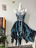 Handmade Bohemian Dress, Vintage Lace Trim, Asymmetrical Hem, Adjustable Tie Front Summer Dress